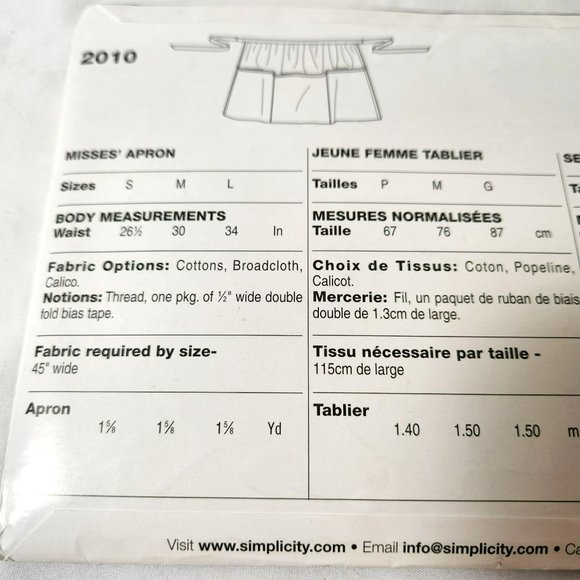 Simplicity 2010 Pattern UNCUT Sew Simple One Easy Project Half Apron with Patch - Picture 2 of 5